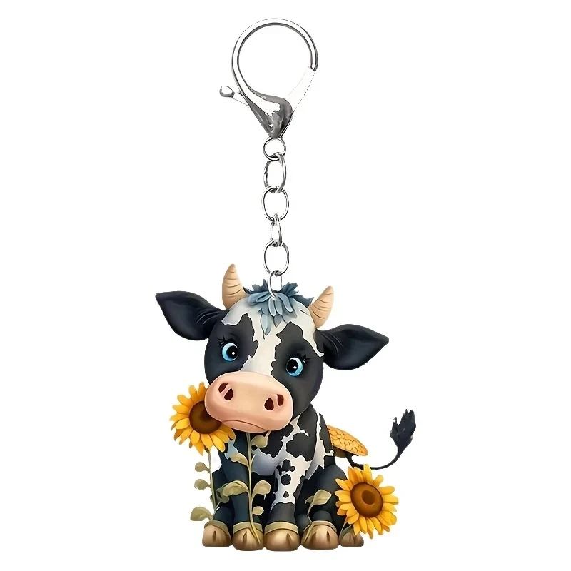 

50pcs/lot Car Keychain Highland Cow Cartoon Keychains Keyring Hanging Pendant For Women Girl Purse Bag Car Charms