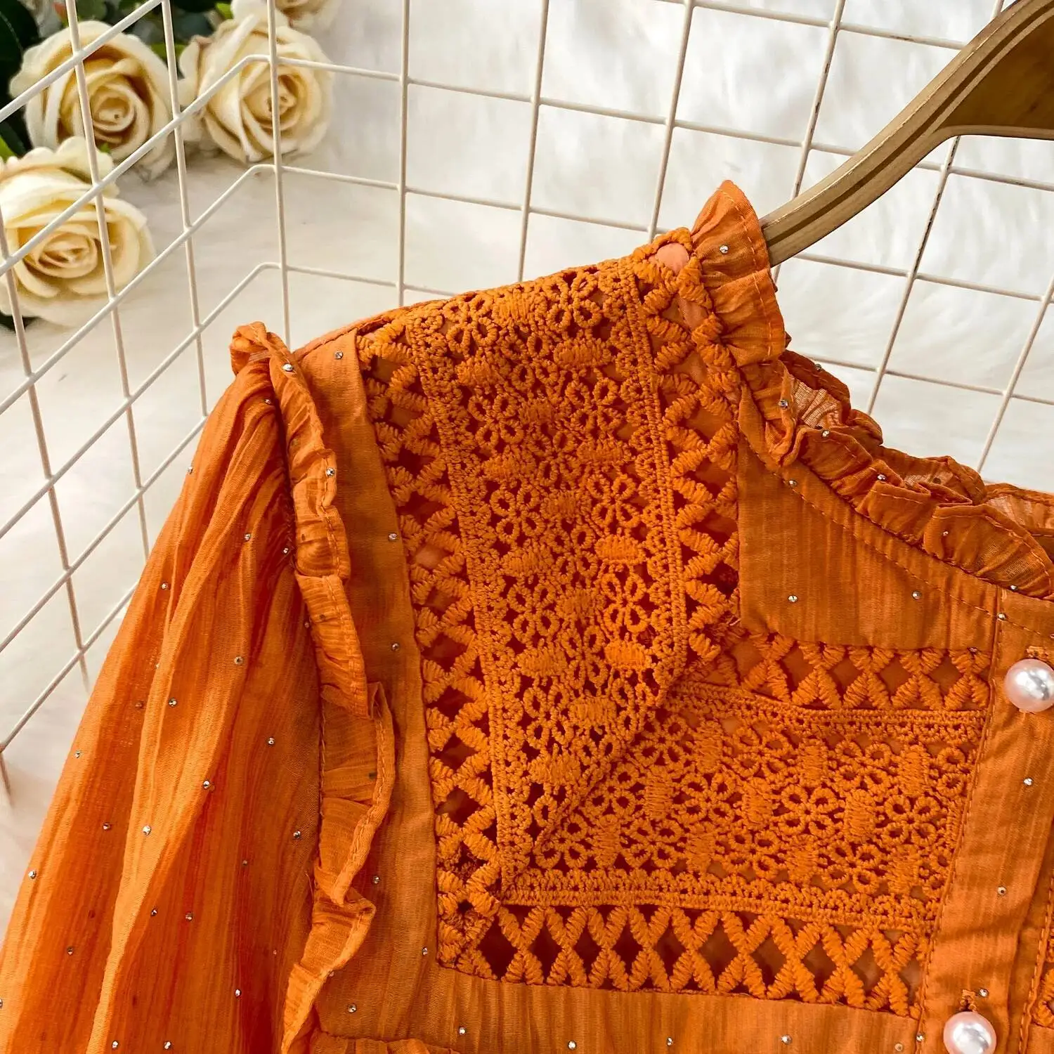 Chic vintage froncé strass épissé dentelle élégante fée mode coréenne Boho femmes vêtements robe longue