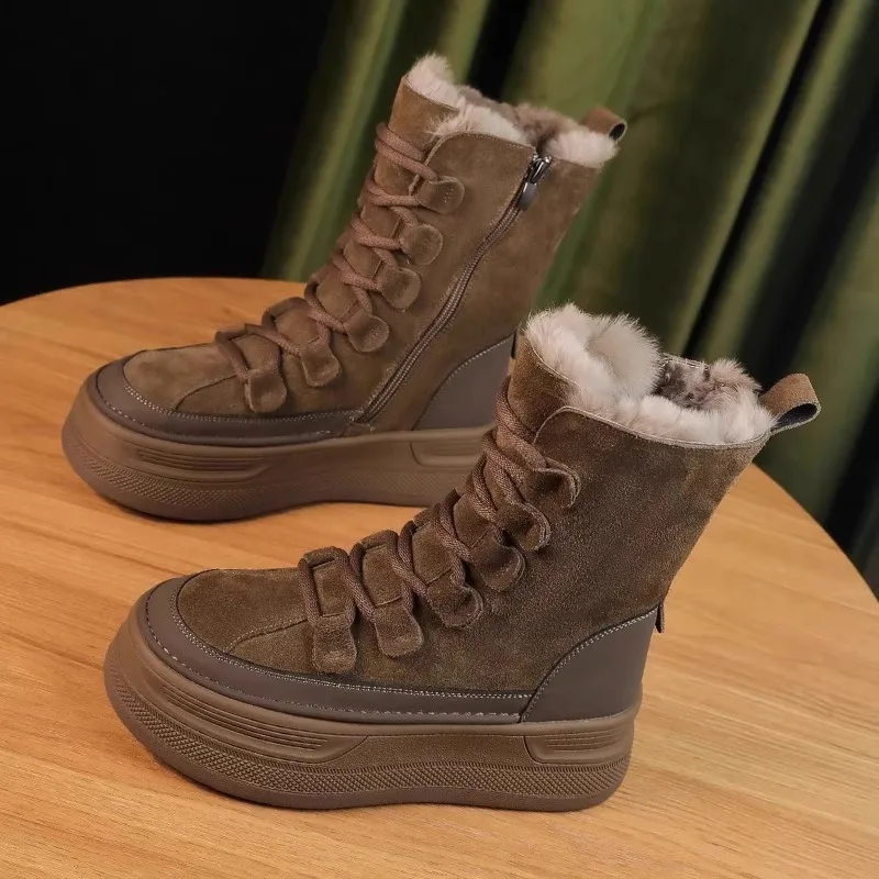 

Thick-soled Snow Boots for Women in Winter2025New Style Fur One-piece Mid-calf Boots with Fleece and Thickened Warm Cotton Shoes
