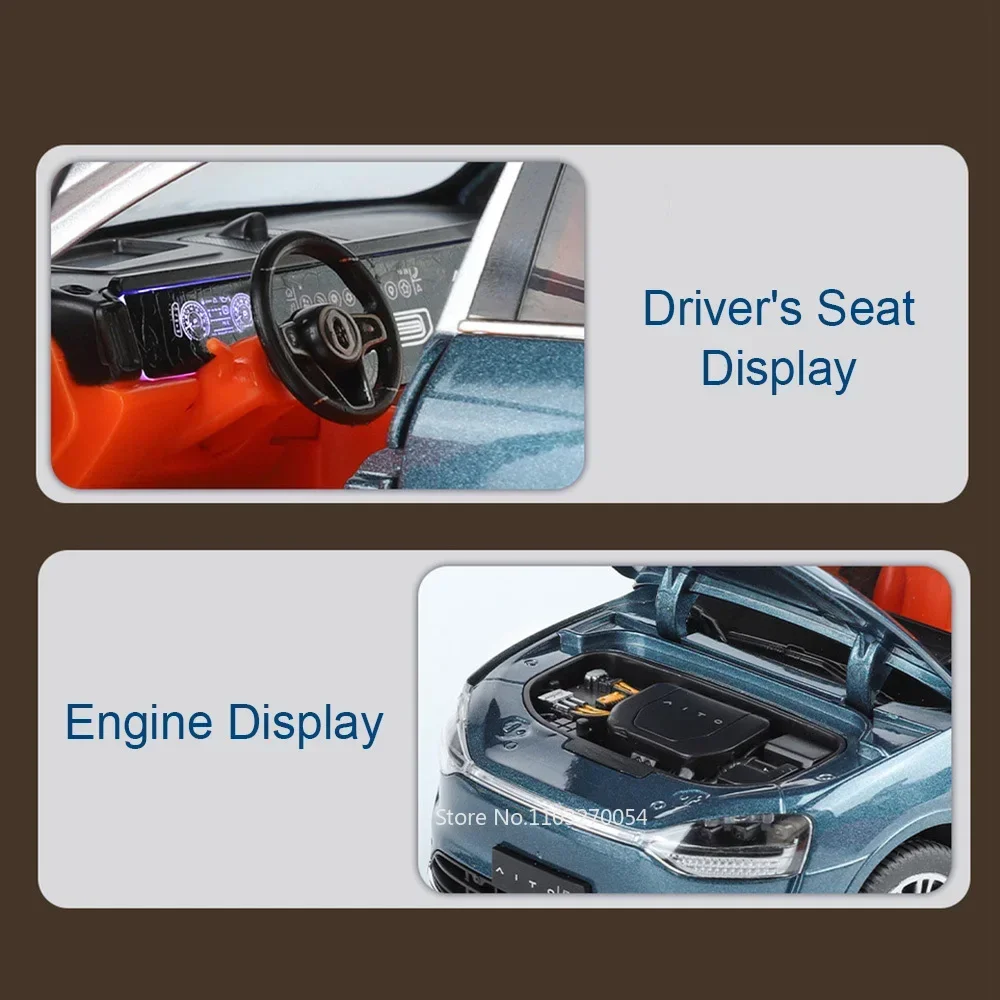 1:24 AITO M9 SUV Modell Spielzeug Auto Legierung Metall Druckguss Sound Licht Zurückziehen 6 Tür Geöffnet Gummi Reifen Fahrzeug Sammeln Ornament