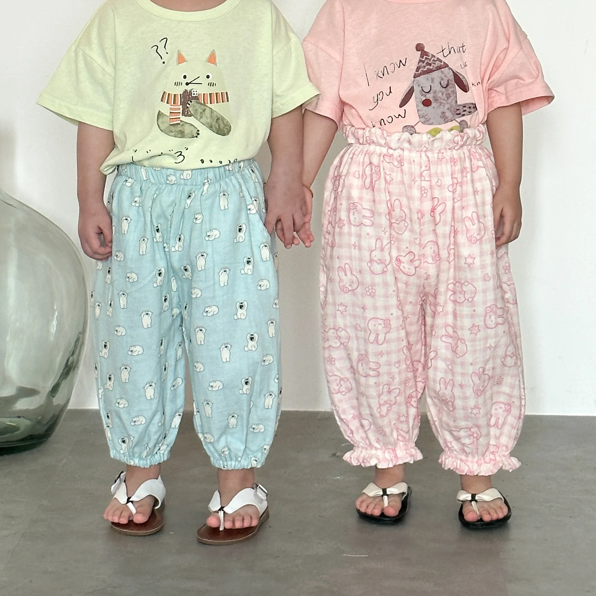 

2026 Summer New Children Casual Pants Thin Cotton Boys Girls Mosquito-proof Pants Cute Baby Cartoon Print Trousers Kids Clothes