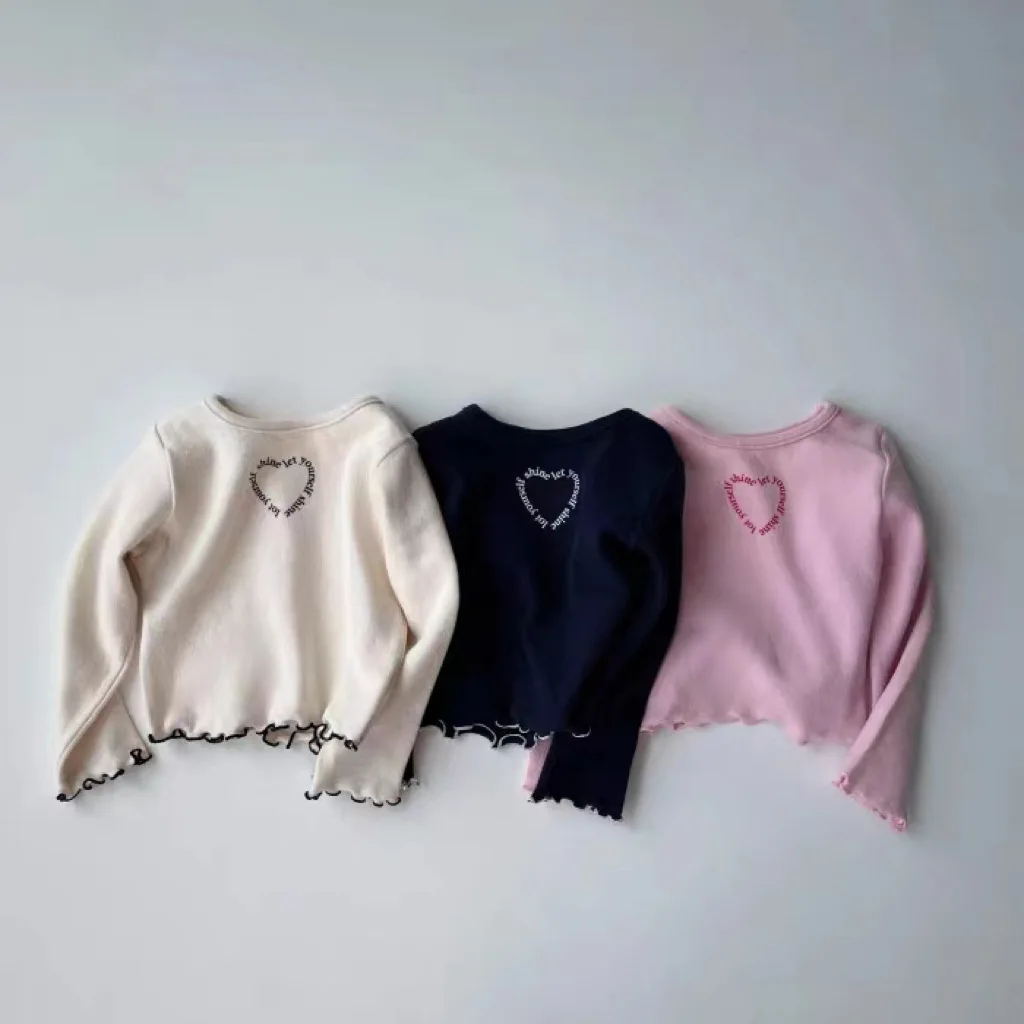 2024 Autumn New Baby Girl Long Sleeve T Shirts Infant Girl Letter Heart Print Tops Toddler Cotton Bottoming Shirts Kids Clothes