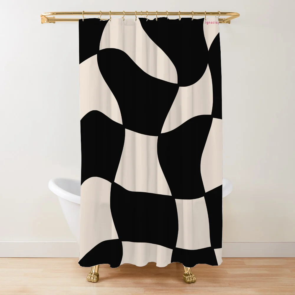 Washable Waterproof Fabric Shower Curtain for Bathroom Black and White Grid Curtains Accessories Bath Set the Anti-mold Opaque