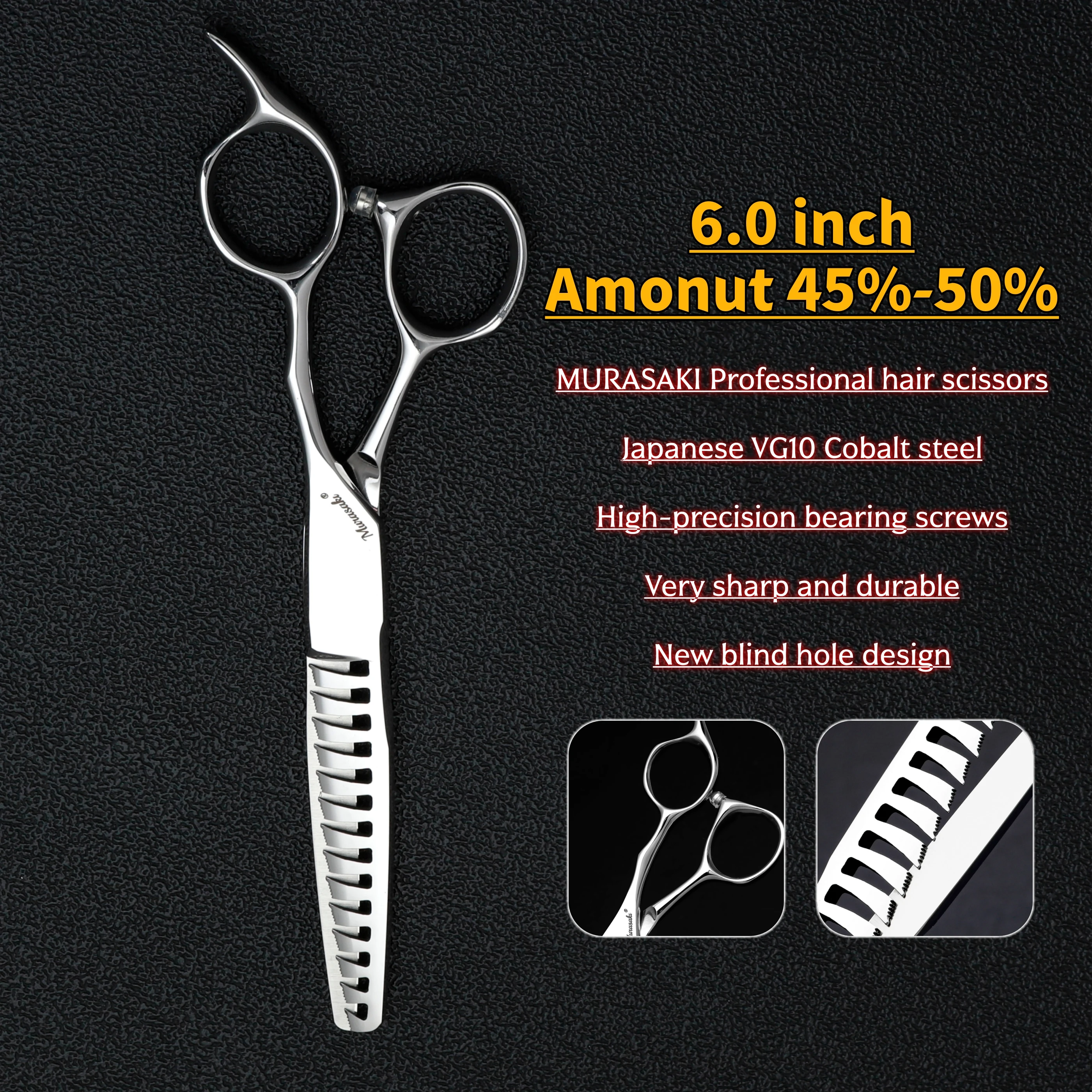 MURASAKI Professional thinning scissorsJapan VG10 steel Texture scissors for Man and womanHigh quality barbershop accessories