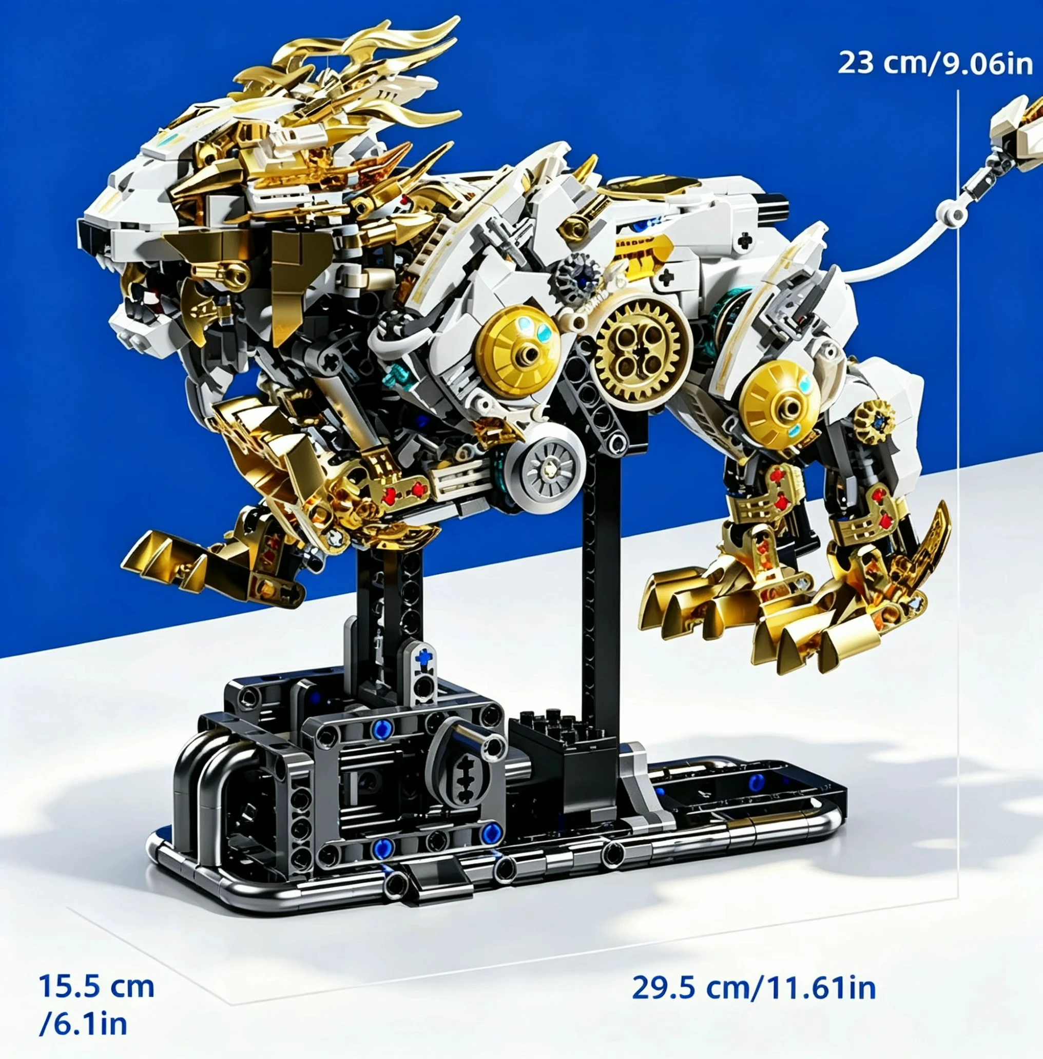 1073PCS Mechanical Lion Building Blocks With Lights Fantasy Beast Model Desktop Ornament Educational DIY Toy For Adults