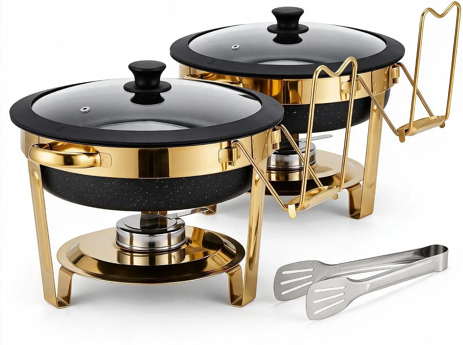 Chafing Dishes for Buffet 2/4/6Pack 6QT Black Maifanite-Coated Chafer Round Stainless Steel Chafing Dishes Set, Glass Lid Buffet Food Warmers for Parties Catering