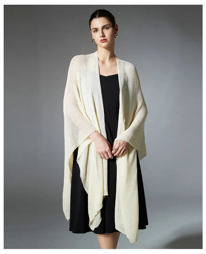 2025 Vacation Style Women Long New Shawl Spring And Summer Thin Cross Female Knitted Cardigan Solid Color Shawl Outer Outfit
