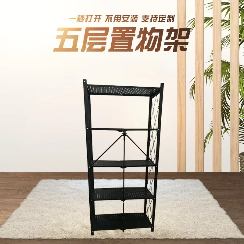 Foldable Storage Rack, Five Layers, Black Color, Steel Pipe Welding Assembly. Suitable for Storing Miscellaneous Items, Books