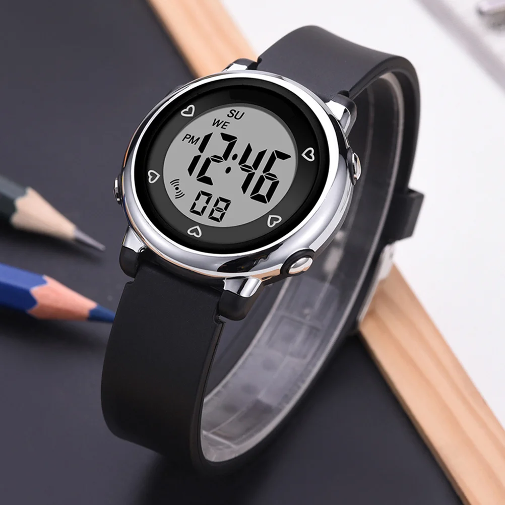 1Pcs Black Waterproof Electronic Watch LED Luminous Multi-Function Timing Alarm Stopwatch Week Display for Students Women