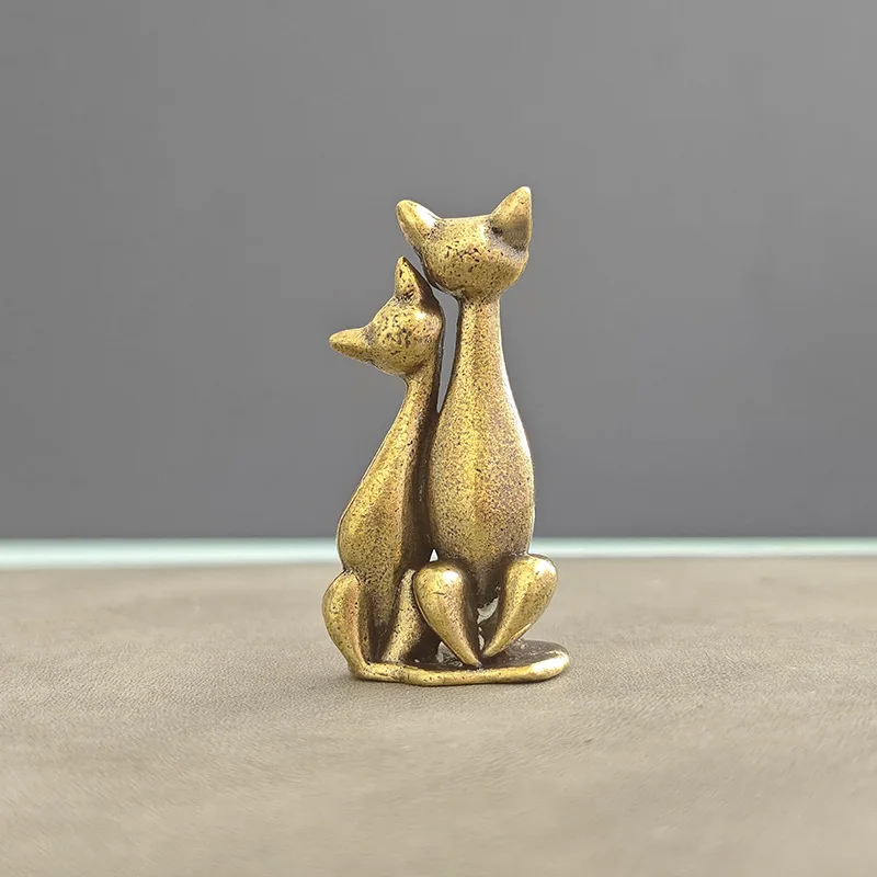 Brass Couple Cat Creative Home Decor Ornament Vintage Metal Cute Animal Tea Pet Table Placing Miniature Figurines