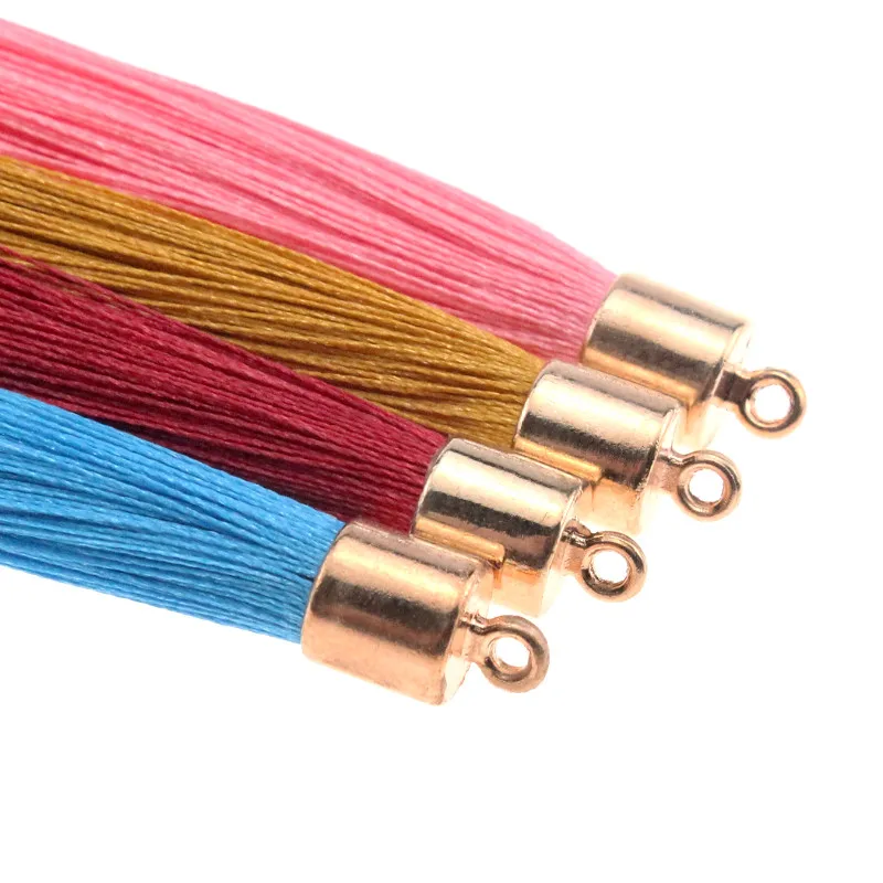 10Pcs Silk Tassel Brush Metal Caps Tassel Charms Pendant DIY Jewelry Making Earrings Components Accessories Decorative Material