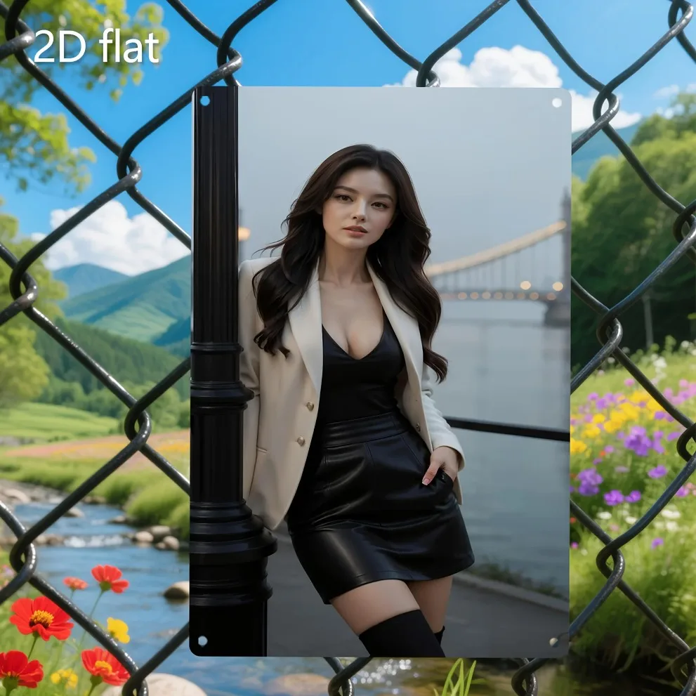 HD Metal Wall Art Business Casual Asian Beauty in Blazer & Leather Skirt Pin Up Girl Vintage Metal Tin Sign for Home Bar Decor