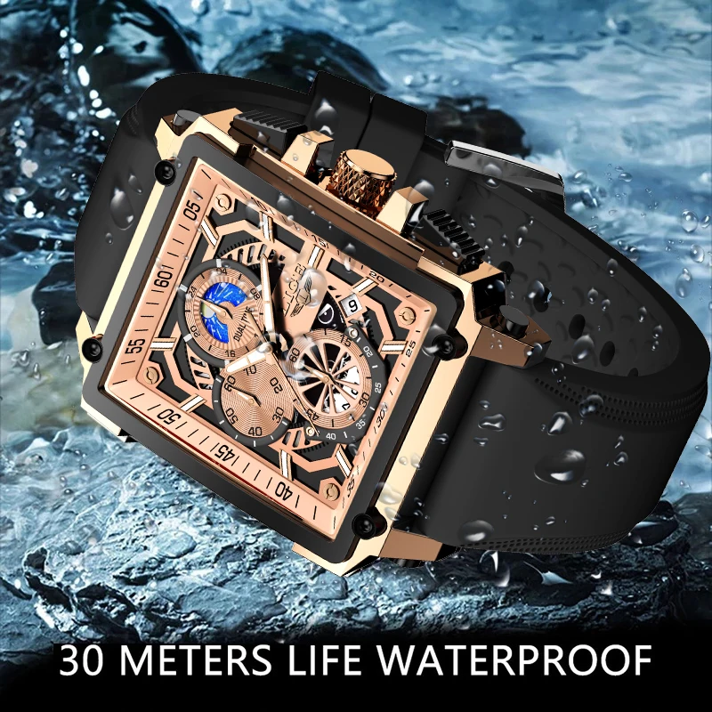 LIGE Square Watches For Men Top Brand Luxury Waterproof Watch Men Casual  Military Chronograph Quartz Men Watch Montre Homme+BOX