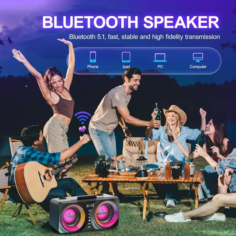 SD218 Wireless Karaoke Bluetooth Speaker PA System with 2 UHF Microphone Rhythm LED Lights USB/TF/AUX Portable Outdoor Subwoofer