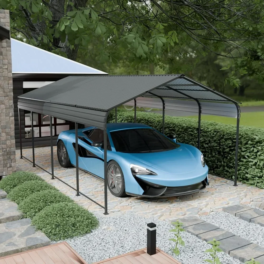 12x20 Ft Metal Carport, Heavy Duty Car Port with Galvanized Steel Roof and Enhanced Base, Outdoor Car Garage, Large Carport