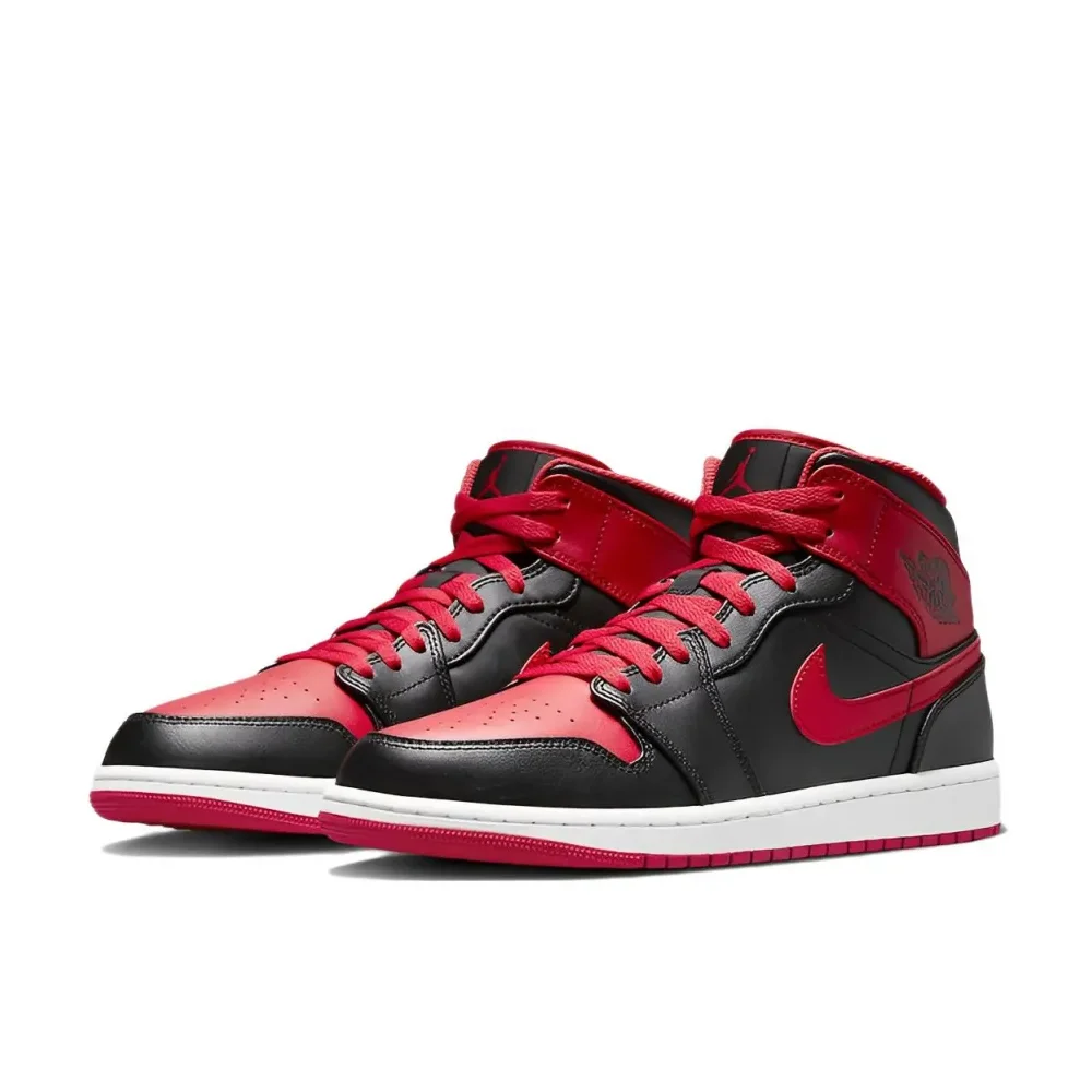 Nike Original Air Jordan 1 MID Классические баскетбольные кроссовки в стиле ретро Нескользящие износостойкие мужские кроссовки красного и черного цвета