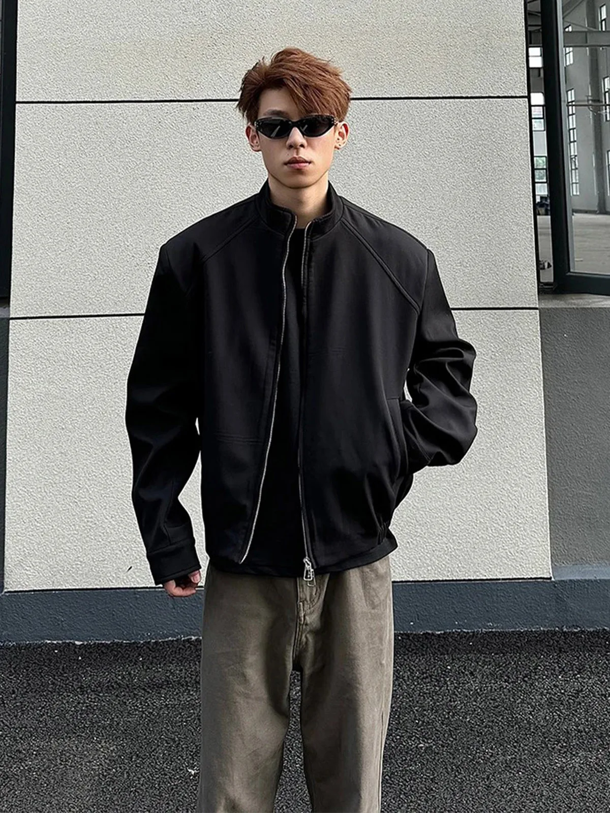 American Style Stand Collar Deconstructed Flight Jacket Men's High-End Feeling Handsome CleanFit Shoulder Pad Short Baseball ...