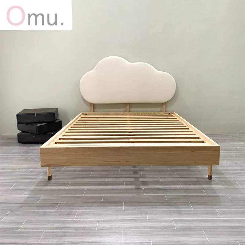 Custom Nordic simple ash solid wood kids bed girl princess bed kids room single bed 1 .8m log cloud bed