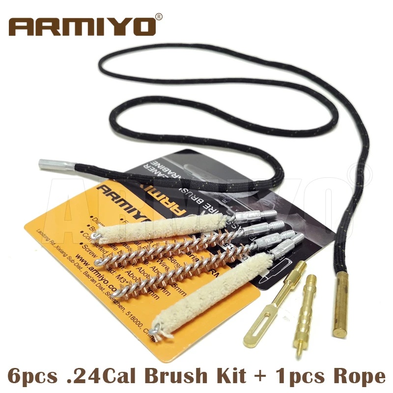 Armiyo.22Cal 5,56mm Pipeline Carbon Deposits Reinigung Pinsel Kit Tupfer Messing Patch Puller Halter Mit Seil Jagd Zubehör – Detail 4