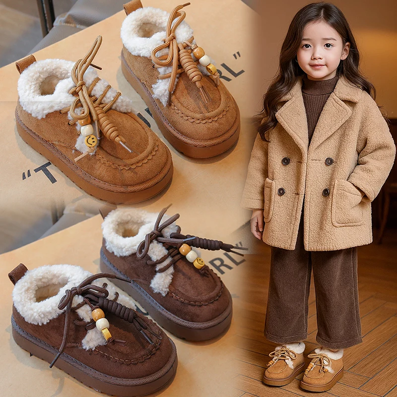 

Kids Casual Shoes Suede Warm Princess Girls Flat Shoes Retro Soft 2026 New Fashion Children Fashion Cotton Shoes Comfortable