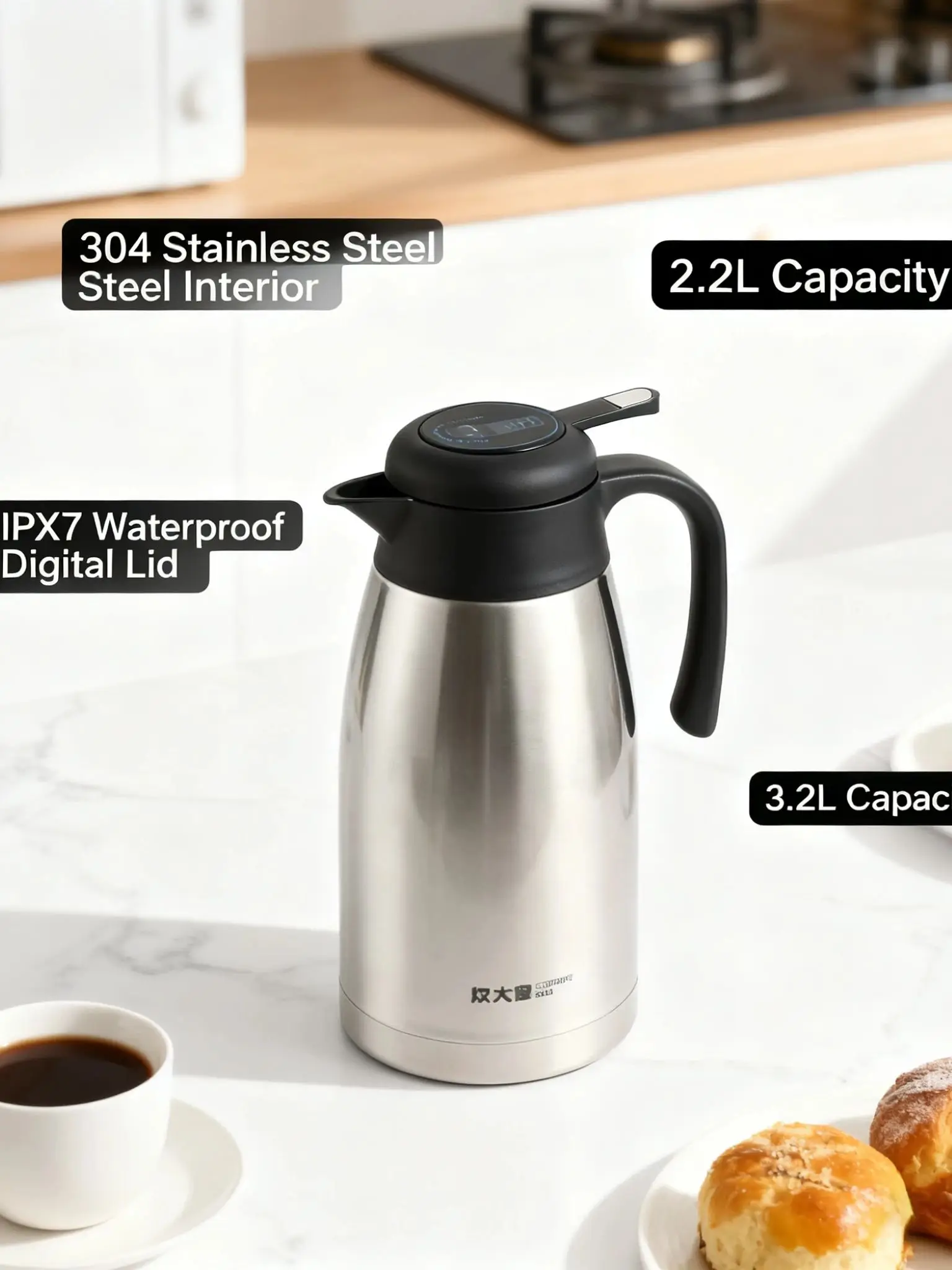 

Cooker King 304 stainless steel thermos for home with large capacity office hot water pot kettle for coffee