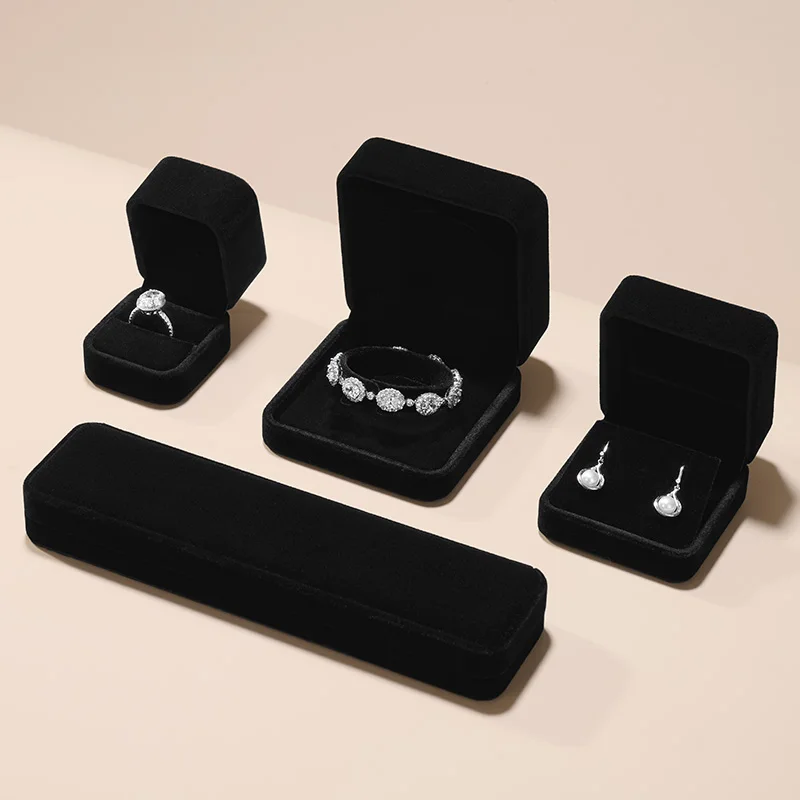 WoodTen Velvet Jewelry Box Black Organizer Box for Earring Ring Pendant Necklace Bracelet Gift Box Customizable Packaging Box