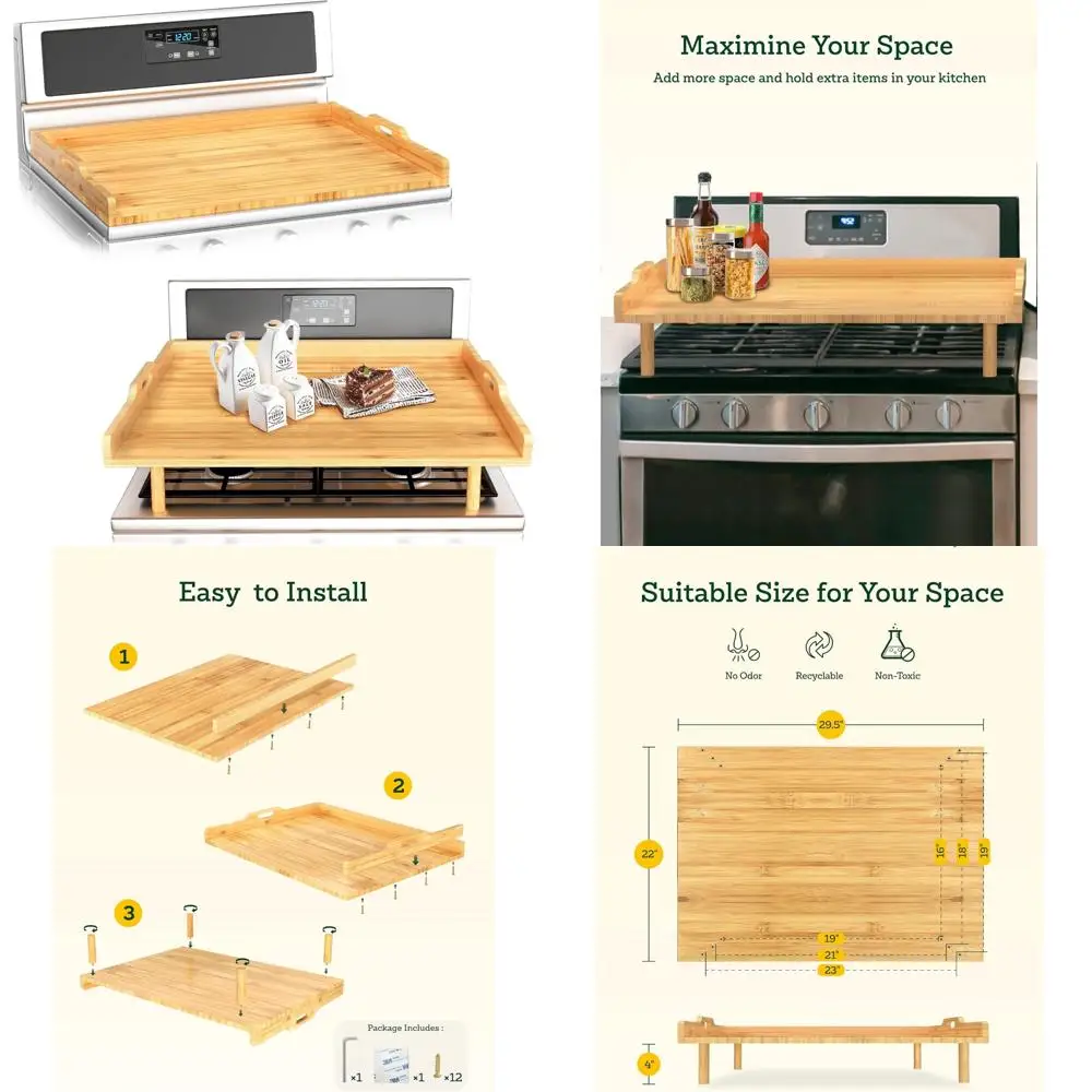 

Extra Large Bamboo Cutting Board with Handles and Adjustable Legs for Gas and Electric Stoves, 29 x 22 Noodle Board
