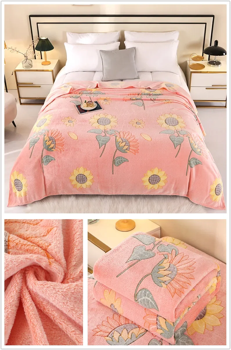 1pc Floral Stil Warme Bettdecke Fleece Decke Plaid Reise Schal Sofa Nickerchen Decken Hause Bettlaken Manta – Detail 12