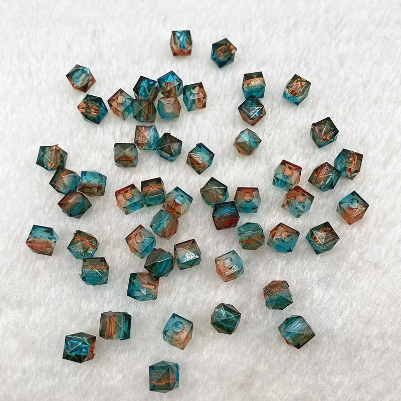 New8.5mmTwo-color Acrylic Polyhedral Crystal Beads Cube Crystal Beads DIY Accessories