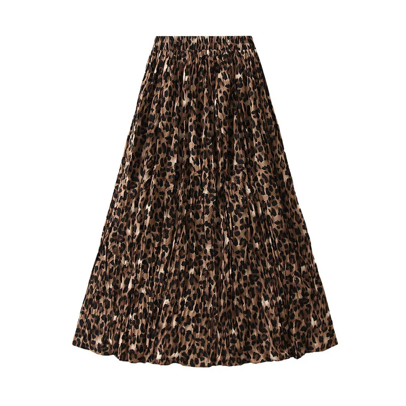 New In 2025 Women's Spring Autumn Fashion Leopard Print High Waisted A-line Pleated Elegant Long Skirt
