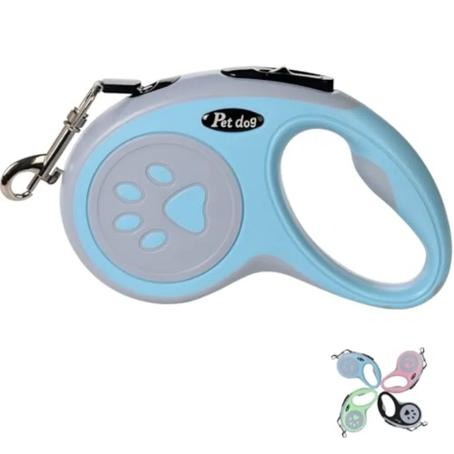 5M/16FT Retractable Dog Leash for Small Medium Dog, Blue Strong Nylon Tape, 360 Tangle-Free, One-Handed Brake, Pause, Lock, Fit