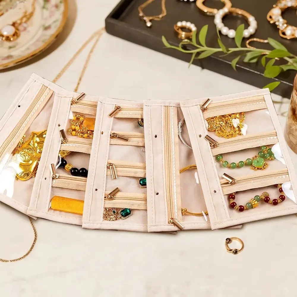 Earrings Necklace Velvet Jewelry Packing Bag Bracelet Rings Transparent Jewelry Display Holder Multi-pockets Zipper