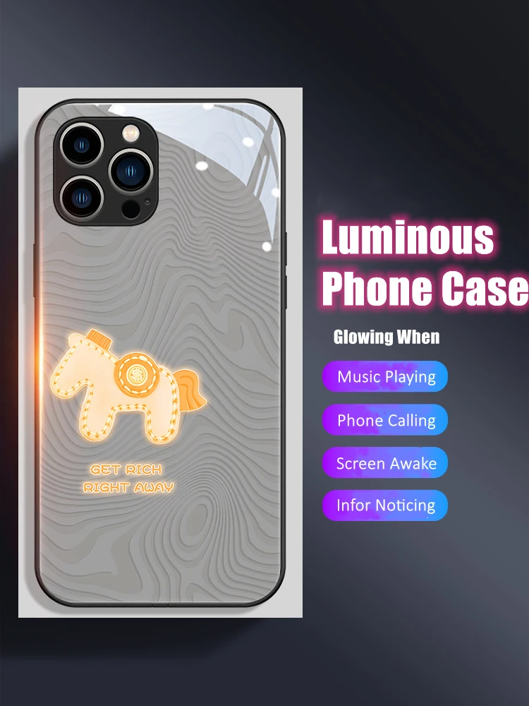 

Cute Pony LED Light Glowing Luminous Phone Case Friend Birthday Gift for iPhone 11 12 13 14 15 X Xs Xr Mini Pro Max Plus Cover