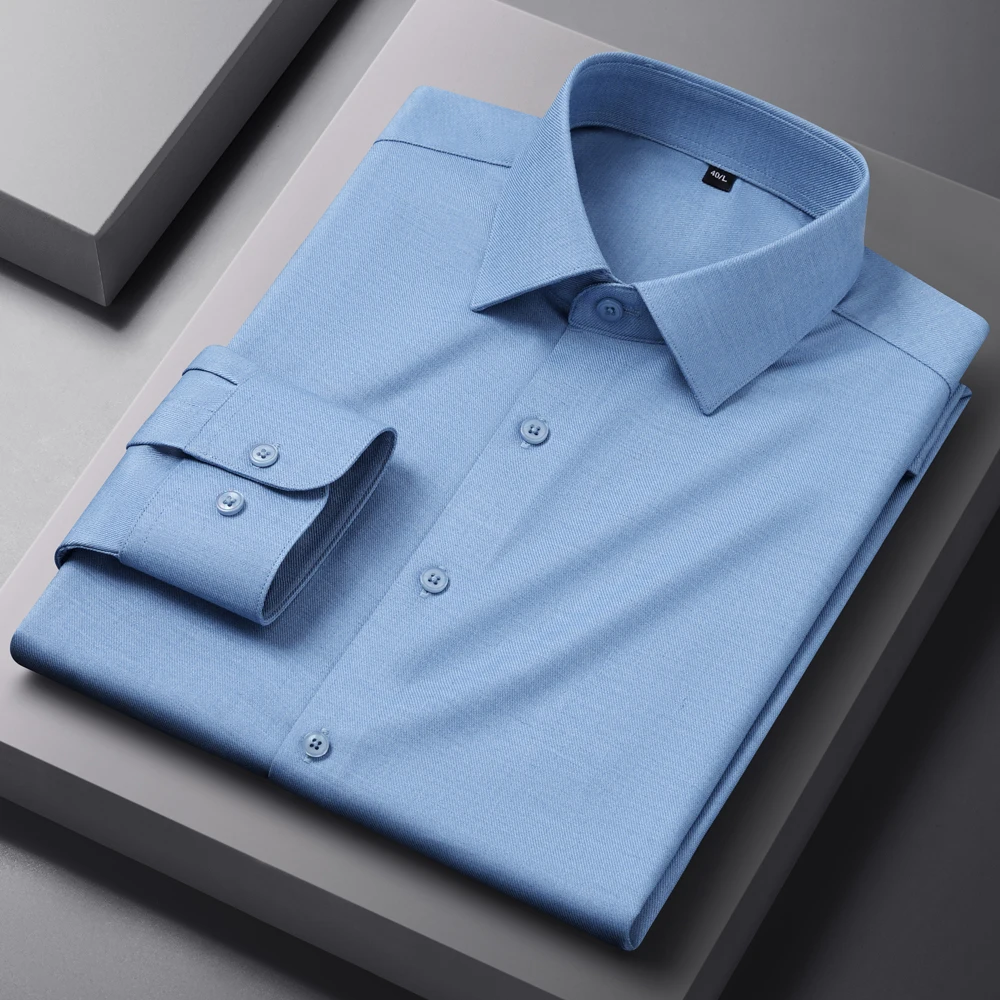 

Мужские однотонные рубашки из модала и шерсти с отложным воротником и длинным рукавом – без карманов, мягкие, удобные, для повседневной носки осенью/зимой