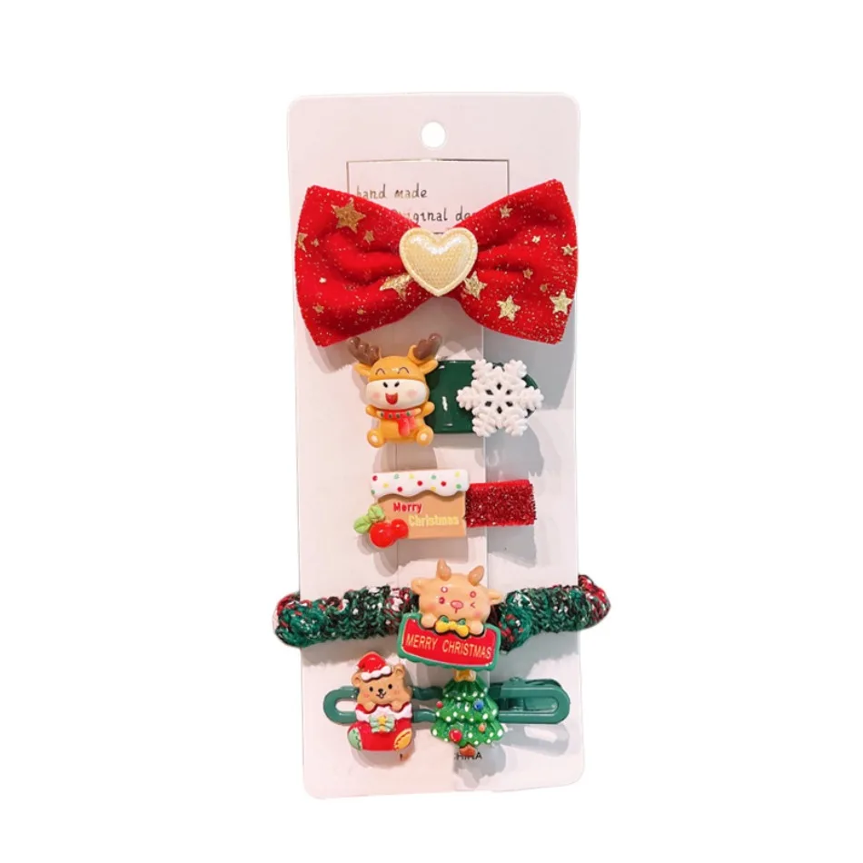 女の子の新年用赤いヘアピン、子供用クリスマスベルベットスターボウヘアピン、スイートガールキュートヘッドトップクリップ、新年のヘアアクセサリーZX07