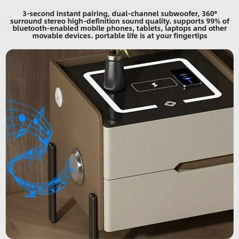 Modern Smart Solid Wood Bedside Cabinet Ultra Slim Storage Unit Multifunctional Home Furniture for Bedroom Simple Nightstand