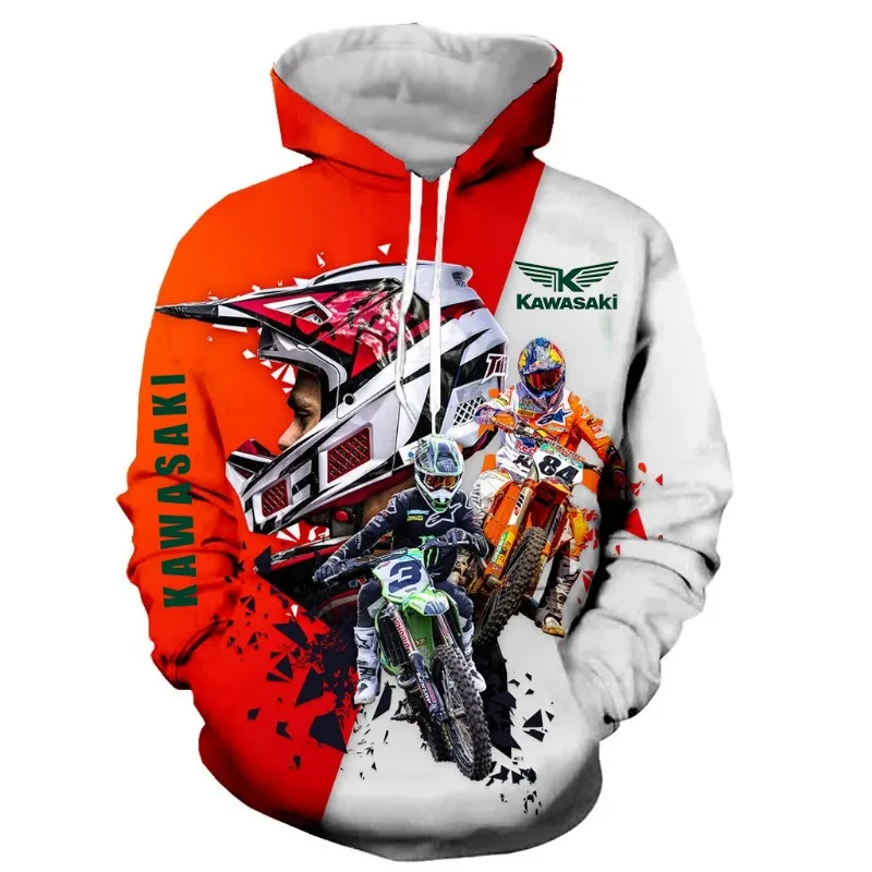 

Motorcycle Off road Printing, Kawasaki Men's Hoodie New Fashionable Long Sleeve 3D Men's Sports Hoodie Jacket Oversized Clothes