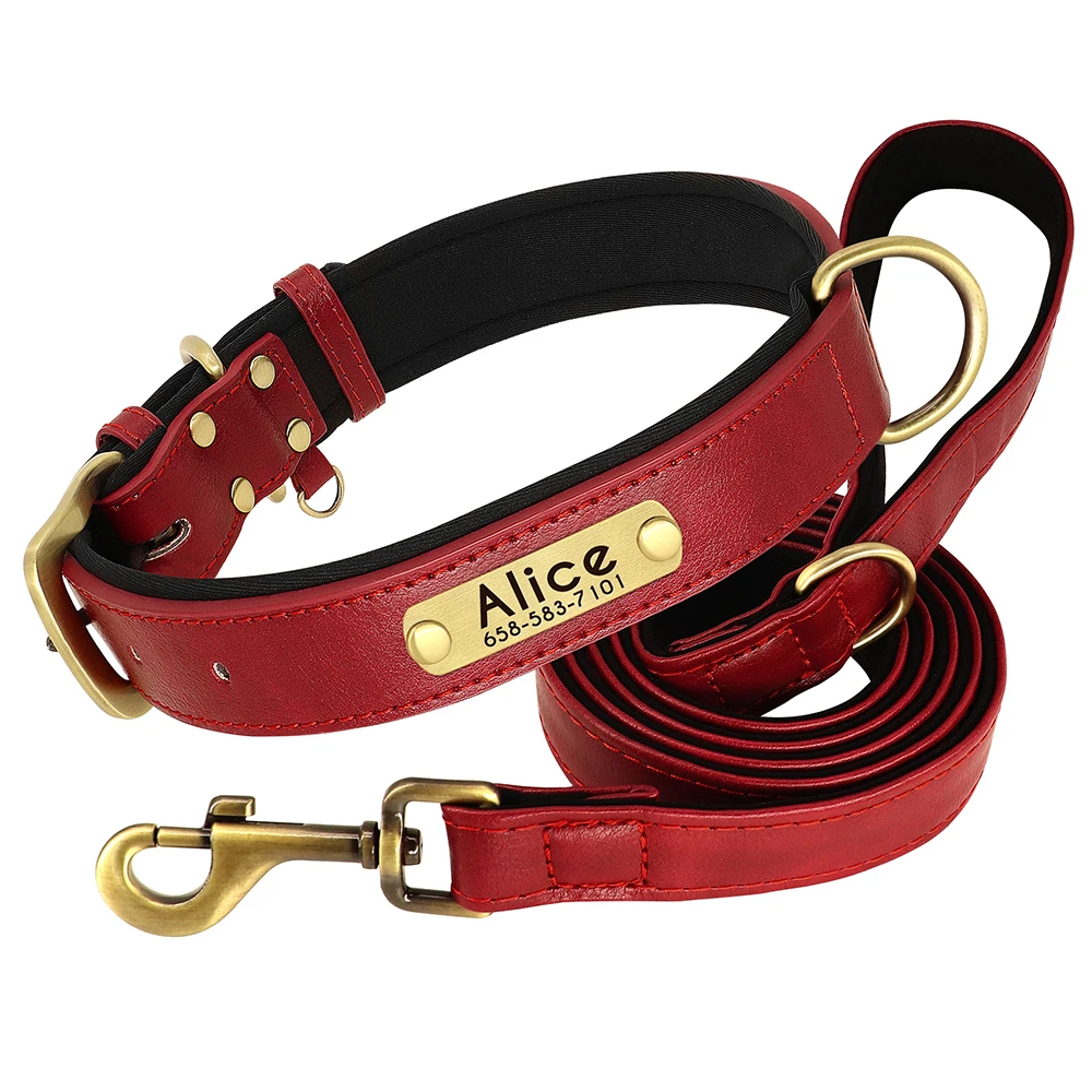 Personalisiertes Hundehalsband, Leine, PU-Leder, Hundehalsbänder, Haustierseil, gravierte Haustier-ID-Namenskette für kleine große Hunde, weich gepolstert – Detail 36