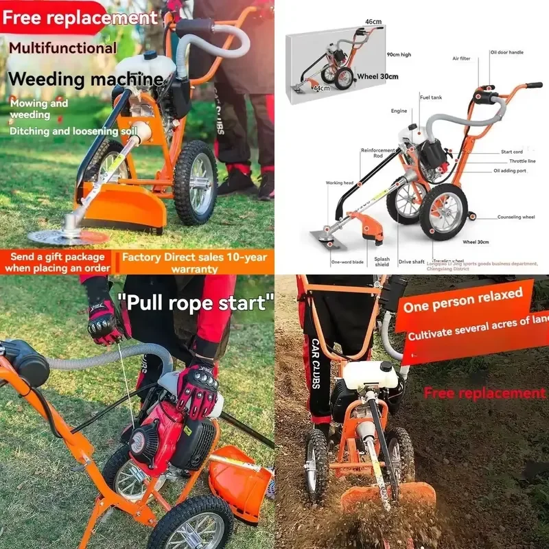 2026 Latest Portable Weeding Machine Hand Push Garden Weeder Grass Trimmer Tiller Cultivator Weed Eater for Lawn Yard Farm