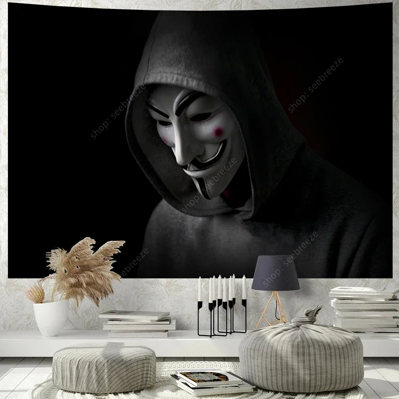 Anonymous Man Black Sight Hood Tapestry Wall Hanging Psychedelic Room Decor Bedroom Decor Gift Friends for Child's Dormitory