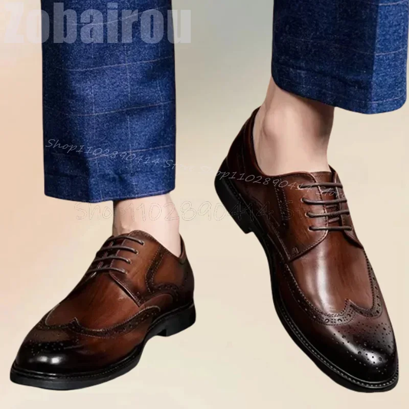 

Мужские туфли с коричневым градиентным дизайном и вырезанным узором, модные туфли на шнуровке, роскошные туфли ручной работы для вечеринок и офиса, мужские туфли для торжественных случаев.