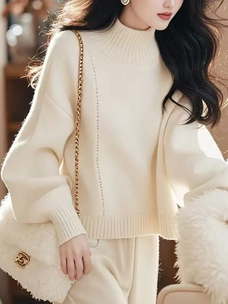 

Ele простой цветной трикотаж, мягкий удобный длинный свитер свека-камерой, уникальный модный осенне-зимний новый женский свитер...