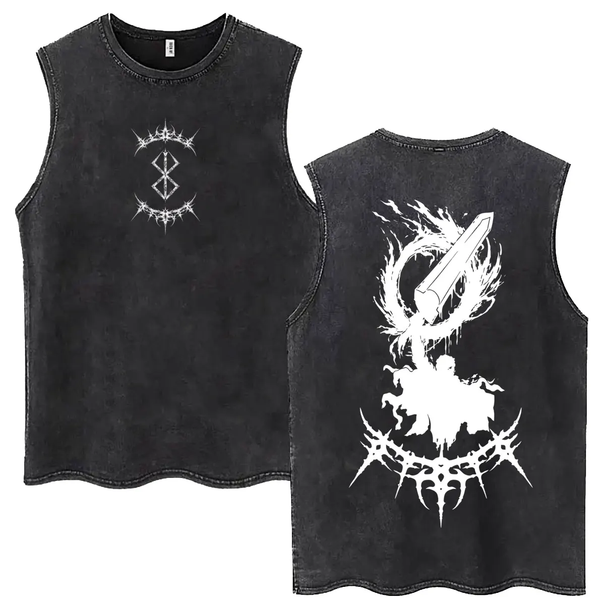

Anime Berserk Guts Vintage Washed Tank Tops Retro Manga Gatsu Griffith Zodd Sleeveless T Shirts Men's Casual Oversized T-shirts
