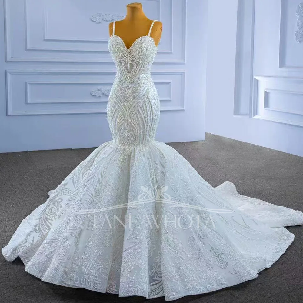 Princess Style Lace Up Back Bridal Dress Spaghetti Straps Beaded Wedding Gown Sexy Customized Classic Luxury For Women