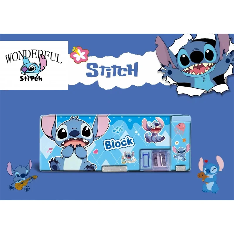 Disney Stitch Creative Double Sided Storage Pen Box with Pencil Sharpener Student Cartoon Pencil Case with Pencil Sharpener Gift