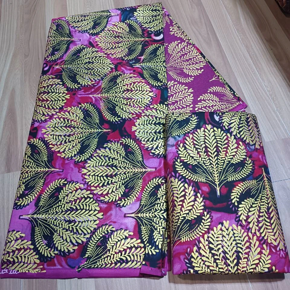 Ankara African Fabric gold  Real Wax Fabric Nigeria Ghana Style Tissu Sewing Dress Craft DIY 100% Cotton 4+2yards