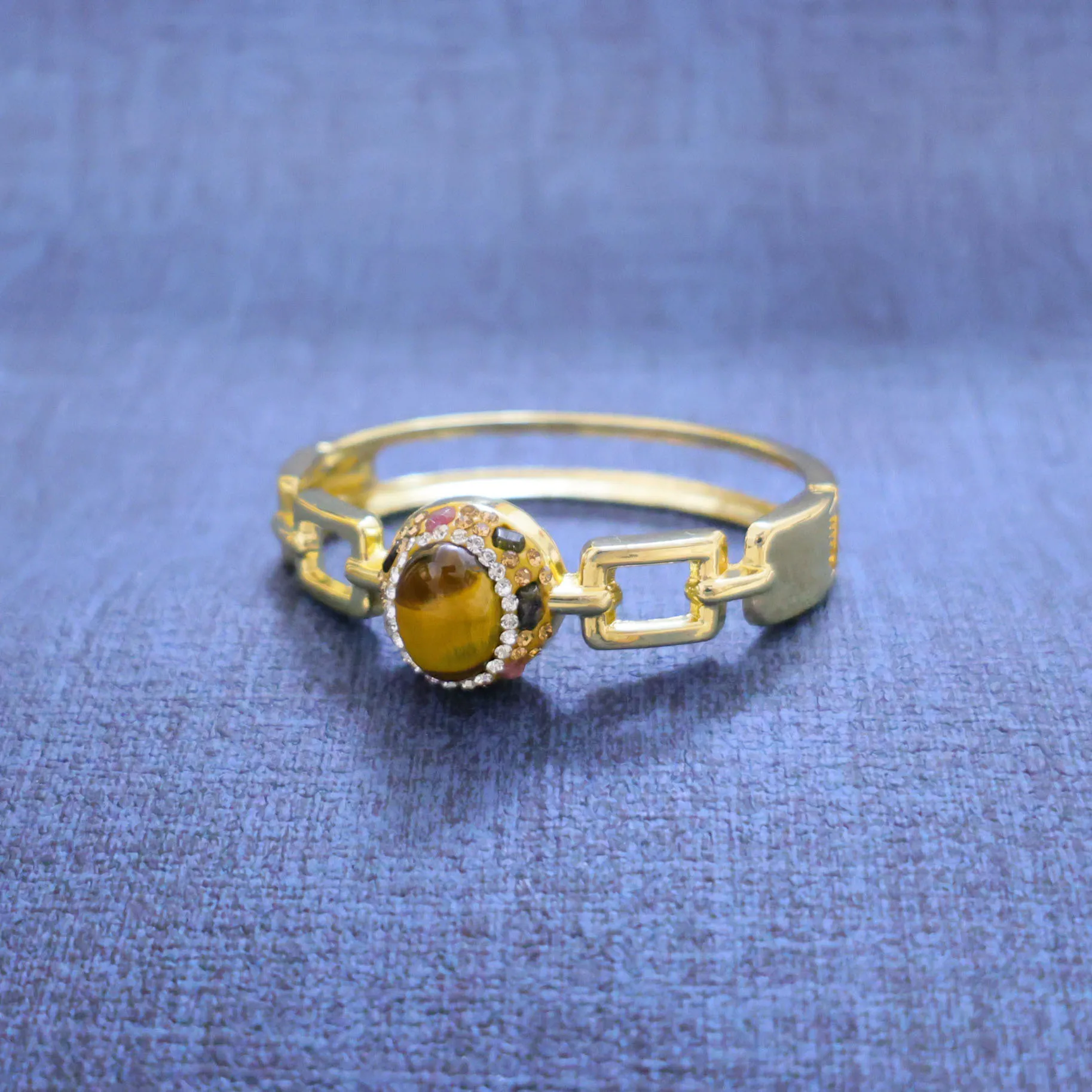 Natural tiger's eye stone cat's eye effect inlaid with natural tourmaline bracelet bangles