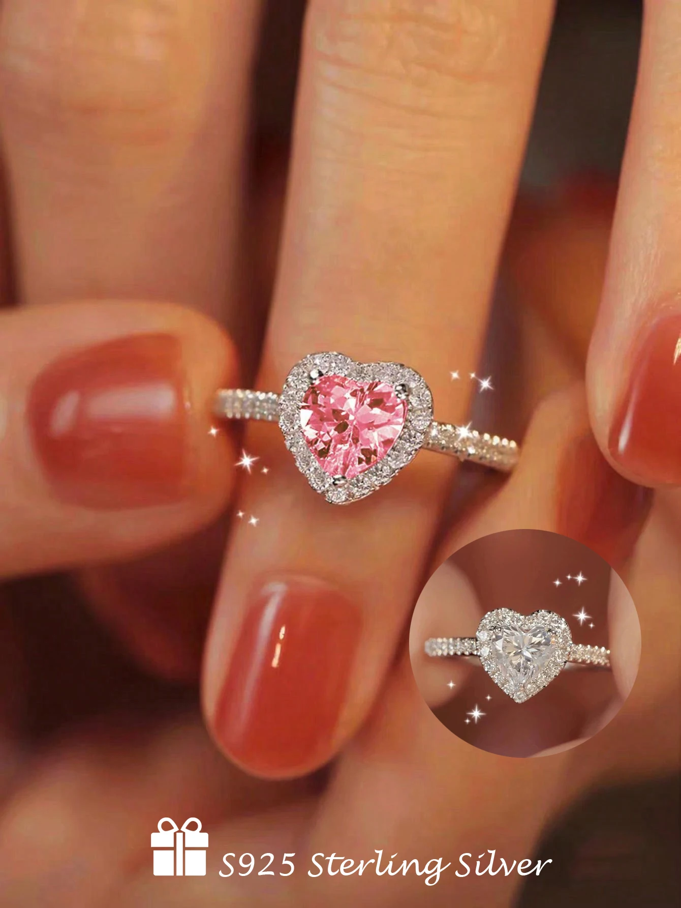 

S925 Sterling Silver Ring European and American Light Luxury Fashion Heart-Shaped Silver Ring Holiday Gift for Dates, Parties, and Everyday Wear Women's High-End Jewelry