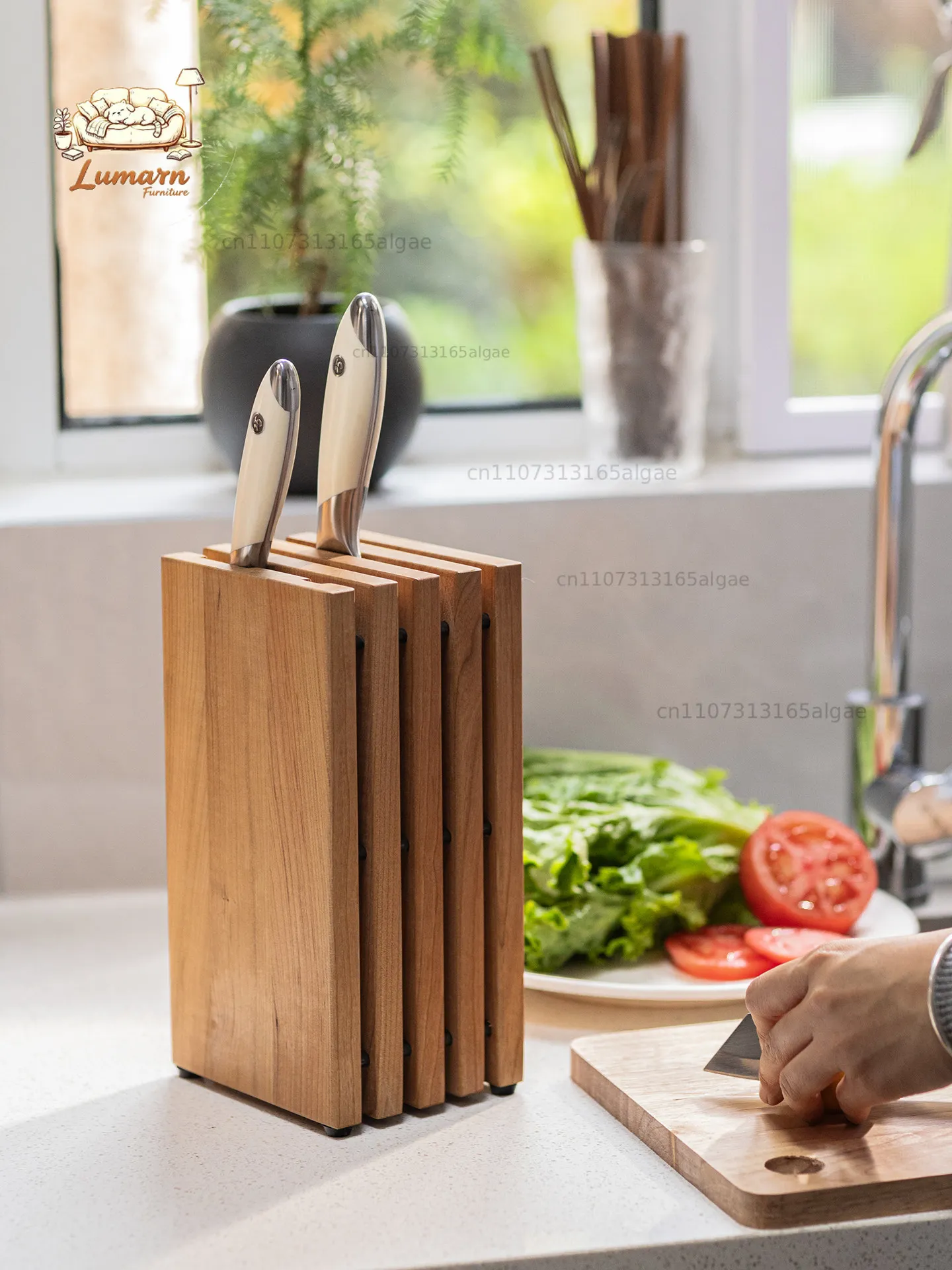Solid wood holder Shelf Kitchen household knives Kitchen knives Storage rack Ventilated and mildew-proof countertop
