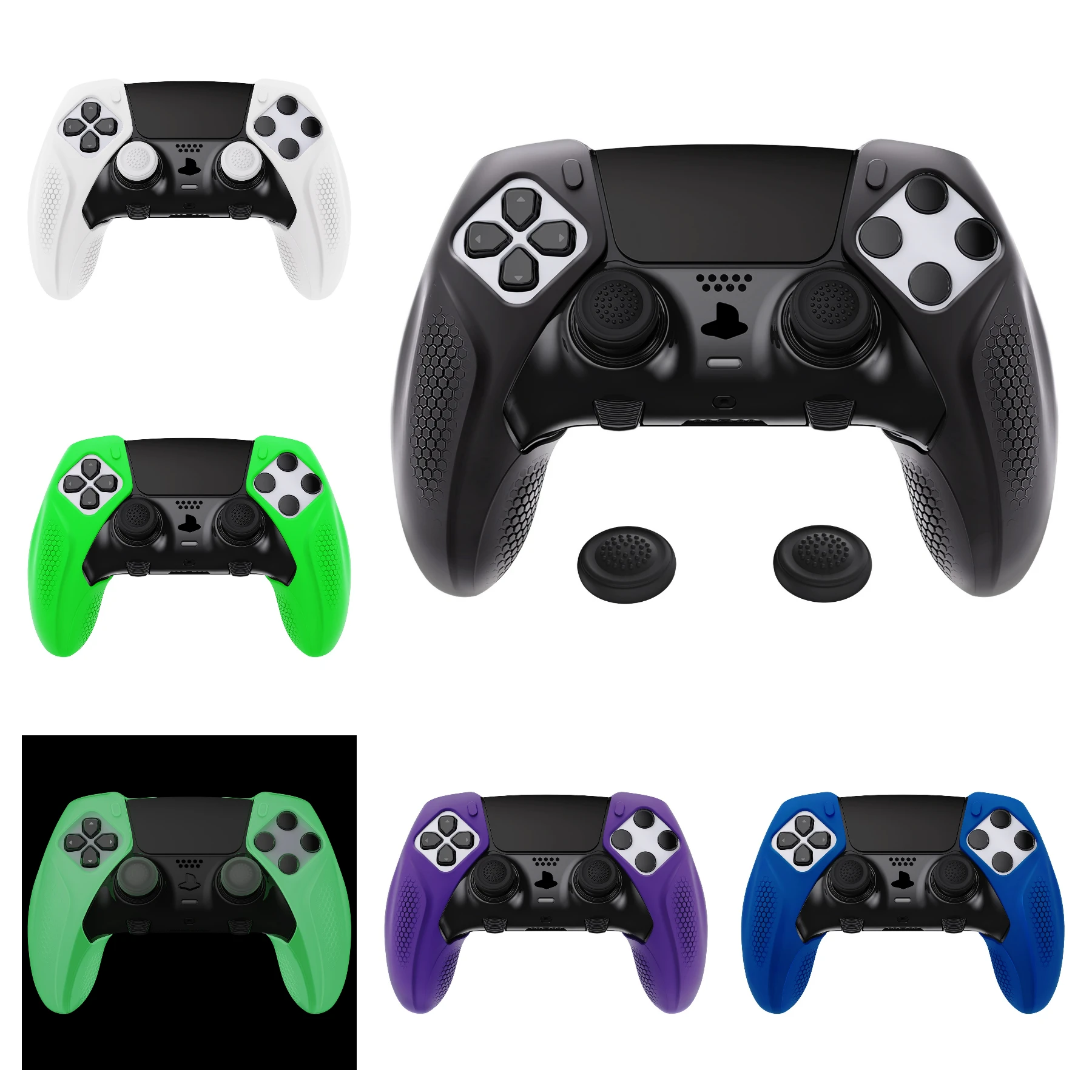 PlayVital Anti-Slip Half-Covered Silicone Cover Skin for ps5 Edge Controller Soft Protector - Ninja Edition Series